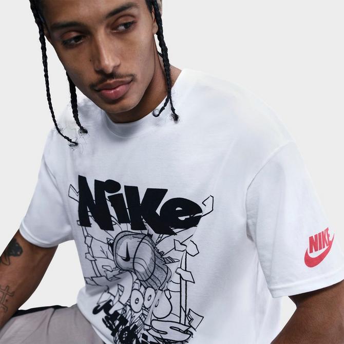 [angle] view of Men's Nike Sportswear Hoops JDI Graphic T-Shirt in White/Black Click to zoom