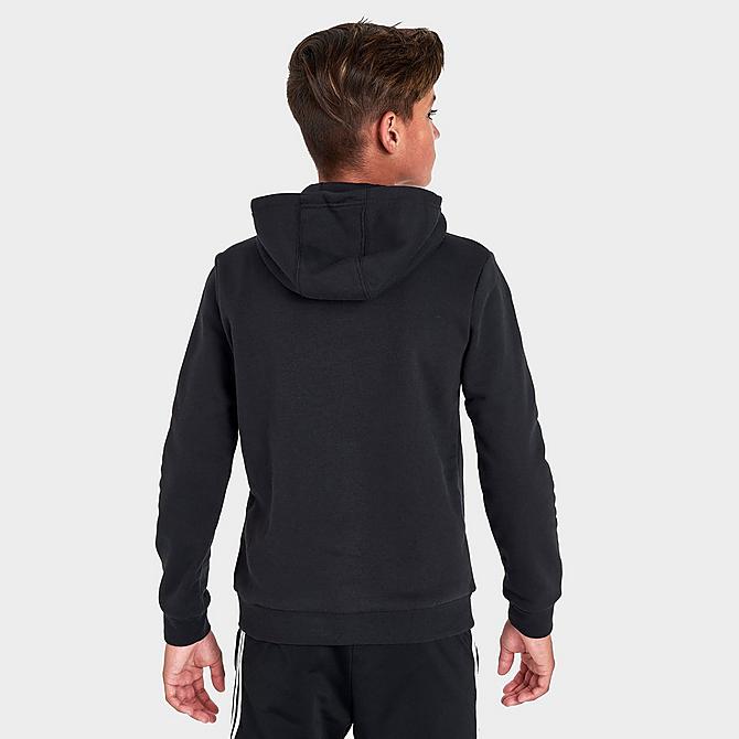 Back Right view of Kids' adidas Originals Trefoil Pullover Hoodie in Black/Red Click to zoom