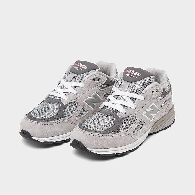 Three Quarter view of Kids' Toddler New Balance 990V3 Casual Shoes in Grey/Grey Click to zoom