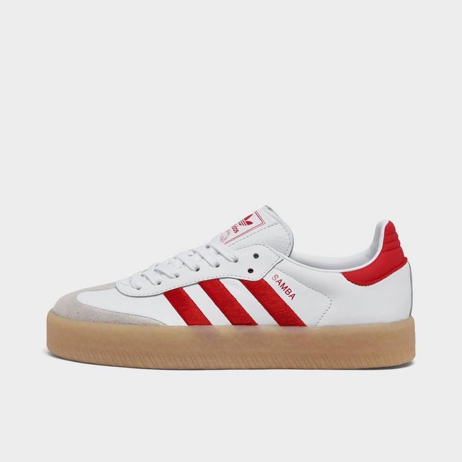 Adidas white shoes with red lines hotsell