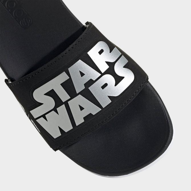 Front view of Little Kids' adidas x Star Wars adilette Comfort Slides in Core Black/Silver Metallic/Footwear White Click to zoom