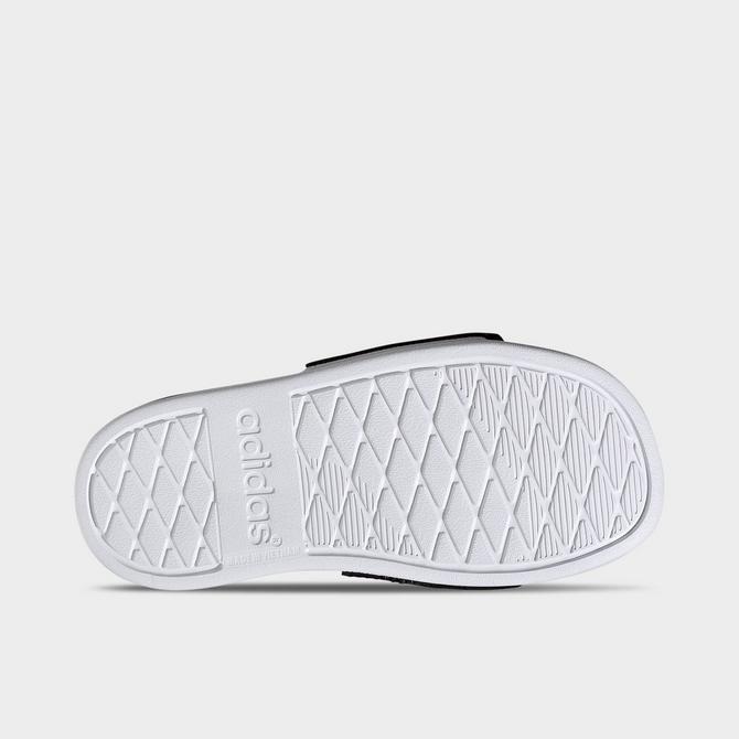 Bottom view of Little Kids' adidas x Star Wars adilette Comfort Slides in Core Black/Silver Metallic/Footwear White Click to zoom