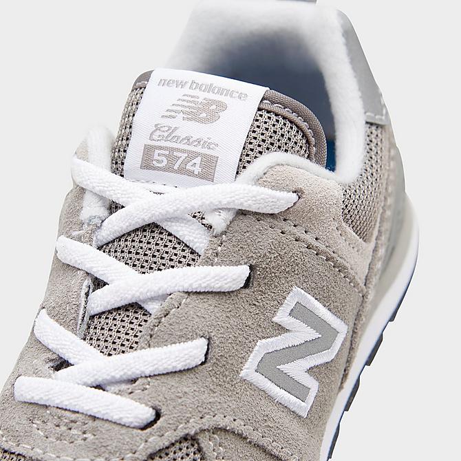 Front view of Boys' Toddler New Balance 574 Suede Casual Shoes in Grey/White Click to zoom