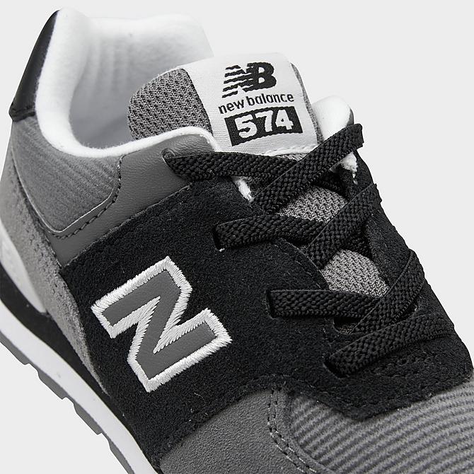 Front view of Boys' Toddler New Balance 574 Suede Casual Shoes in Black/Castlerock Click to zoom