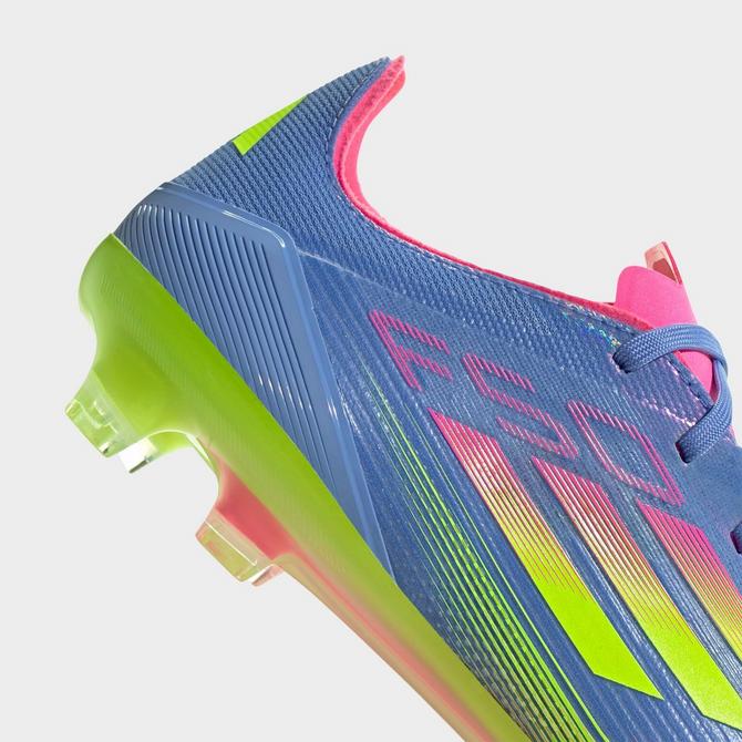 Front view of Men's adidas F50 Pro Firm Ground Soccer Cleats in Blue Fusion/Lucid Lemon/Lucid Pink Click to zoom