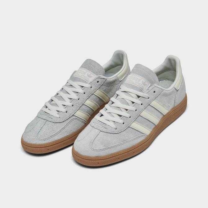 Three Quarter view of Women's adidas Originals Handball Spezial Casual Shoes in Wonder Silver/Off White/Gum Click to zoom