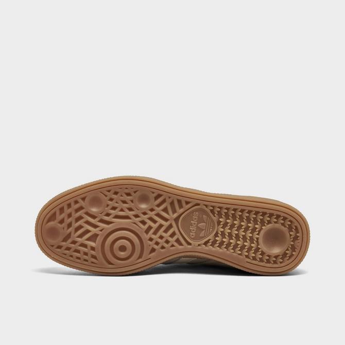 Bottom view of Women's adidas Originals Handball Spezial Casual Shoes in Wonder Silver/Off White/Gum Click to zoom