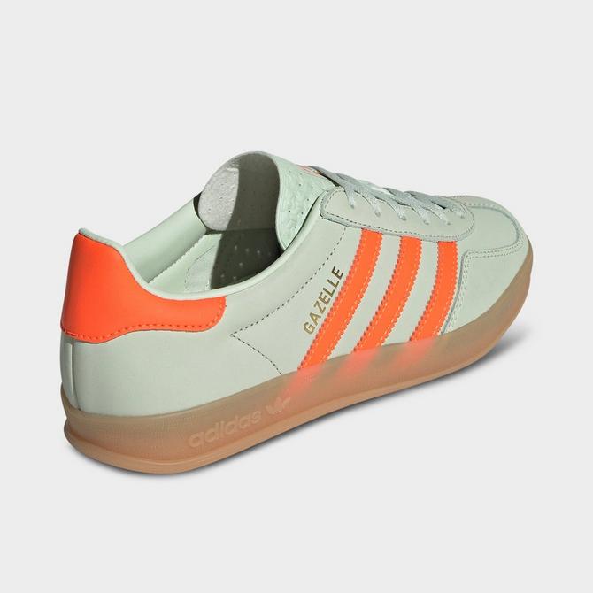 Left view of Women's adidas Originals Gazelle Casual Shoes in Linen Green/Solar Orange/Gum Click to zoom