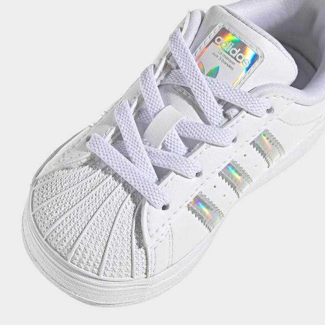 Front view of Kids' Toddler adidas Originals Superstar Casual Shoes in White/Silver Dawn Click to zoom