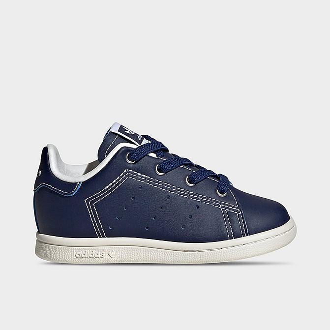 Right view of Kids' Toddler adidas Originals Stan Smith Stretch Lace Recycled Casual Shoes in Dark Blue/Core White/Dark Blue Click to zoom
