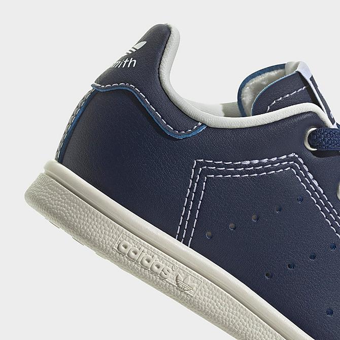 Front view of Kids' Toddler adidas Originals Stan Smith Stretch Lace Recycled Casual Shoes in Dark Blue/Core White/Dark Blue Click to zoom