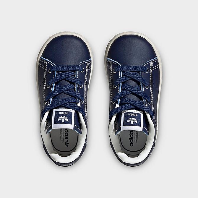 Back view of Kids' Toddler adidas Originals Stan Smith Stretch Lace Recycled Casual Shoes in Dark Blue/Core White/Dark Blue Click to zoom