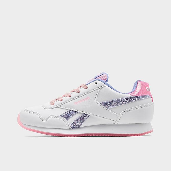 Right view of Girls' Little Kids' Reebok Royal Classic Jogger 2 Platform Casual Shoes in Footwear White/Pink Glow/Lilac Glow Click to zoom