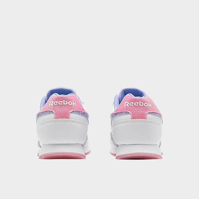 Left view of Girls' Little Kids' Reebok Royal Classic Jogger 2 Platform Casual Shoes in Footwear White/Pink Glow/Lilac Glow Click to zoom