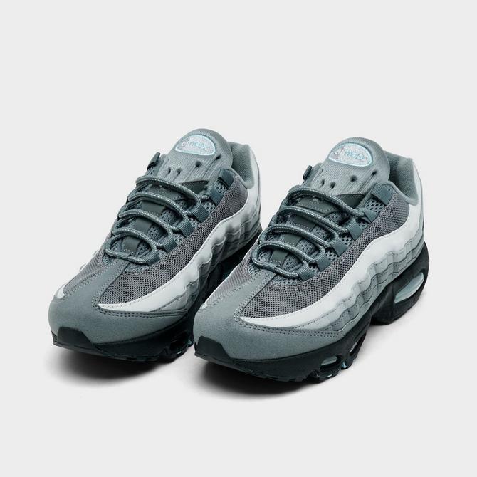 Three Quarter view of Big Kids' Nike Air Max 95 Casual Shoes in Cool Grey/Psychic Blue/Wolf Grey/Cool Grey Click to zoom
