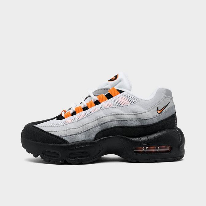 Right view of Little Kids' Nike Air Max 95 Casual Shoes in Black/Cool Grey/Bright Mandarin Click to zoom