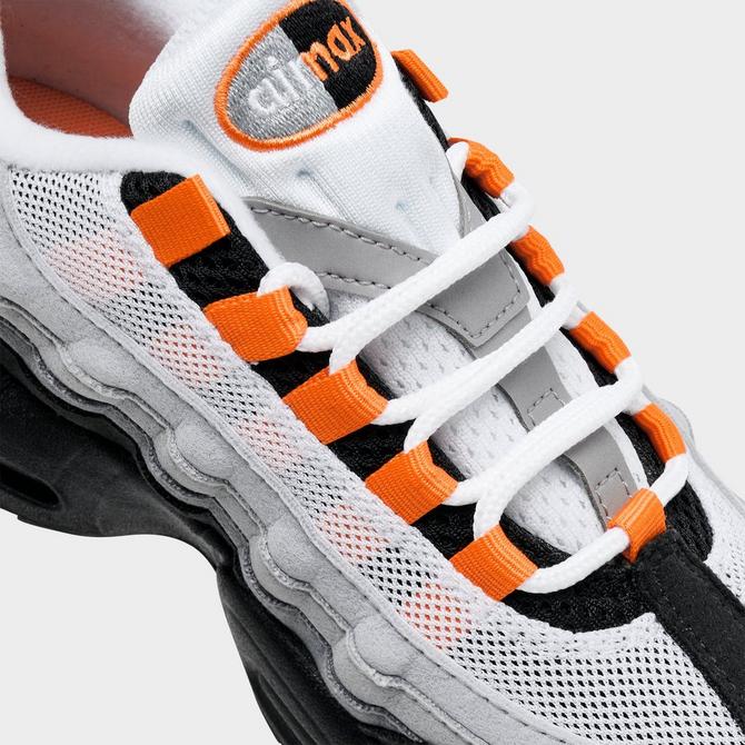 Front view of Little Kids' Nike Air Max 95 Casual Shoes in Black/Cool Grey/Bright Mandarin Click to zoom