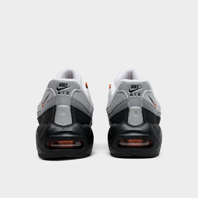 Left view of Little Kids' Nike Air Max 95 Casual Shoes in Black/Cool Grey/Bright Mandarin Click to zoom