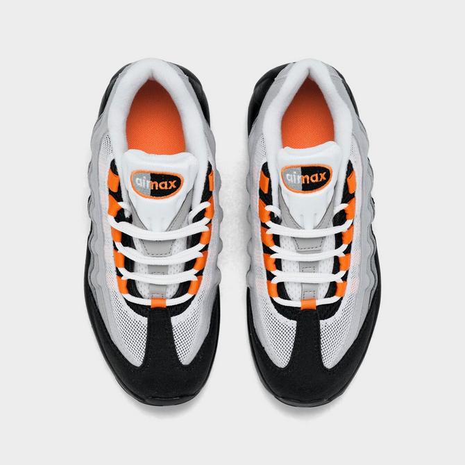 Back view of Little Kids' Nike Air Max 95 Casual Shoes in Black/Cool Grey/Bright Mandarin Click to zoom