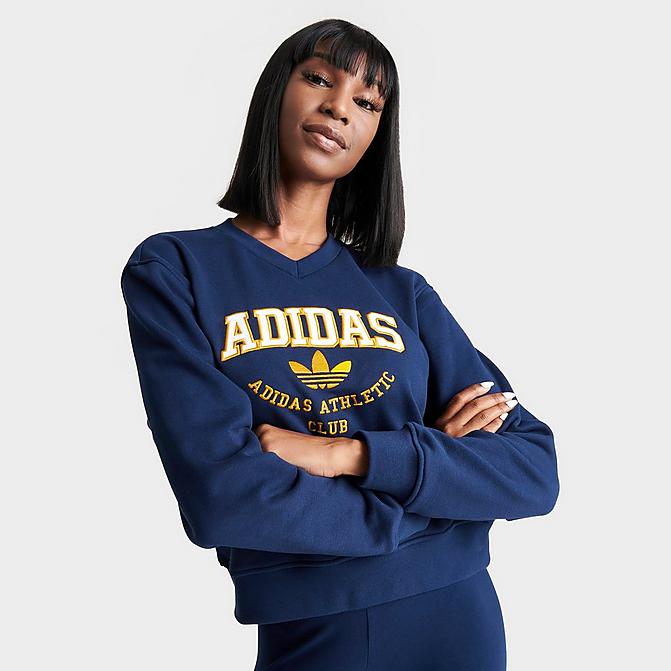 Women's adidas College Graphic V-Neck Sweatshirt| Finish Line