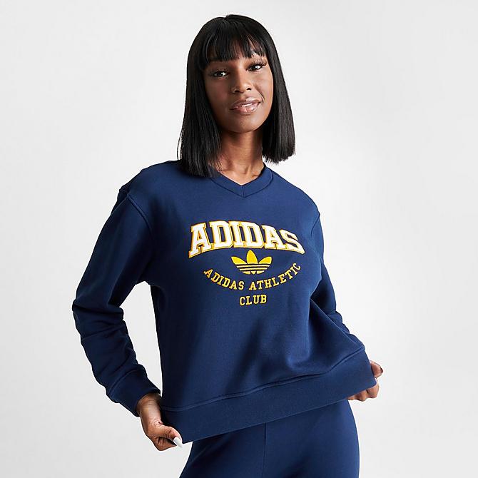 Women's adidas College Graphic V-Neck Sweatshirt| Finish Line