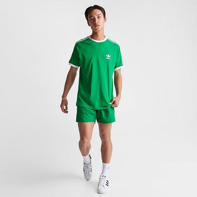 Front Three Quarter view of Men's adidas Originals 3-Stripes California T-Shirt in Green Click to zoom
