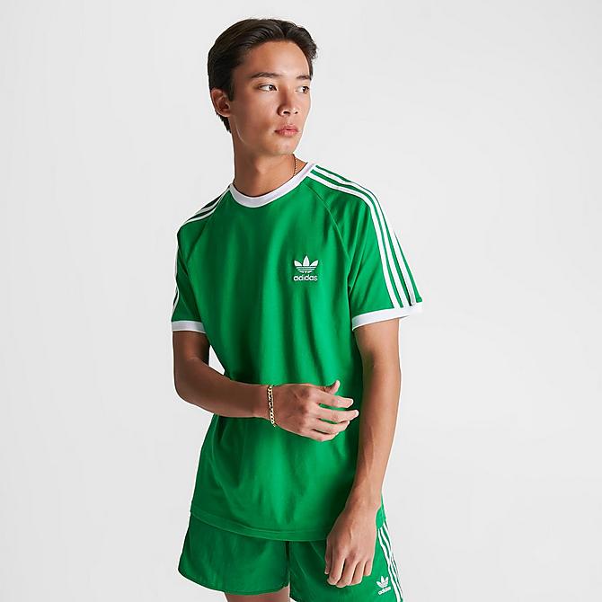 Back Left view of Men's adidas Originals 3-Stripes California T-Shirt in Green Click to zoom