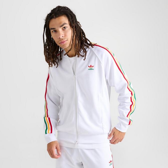 White adidas jacket discount with gold stripes