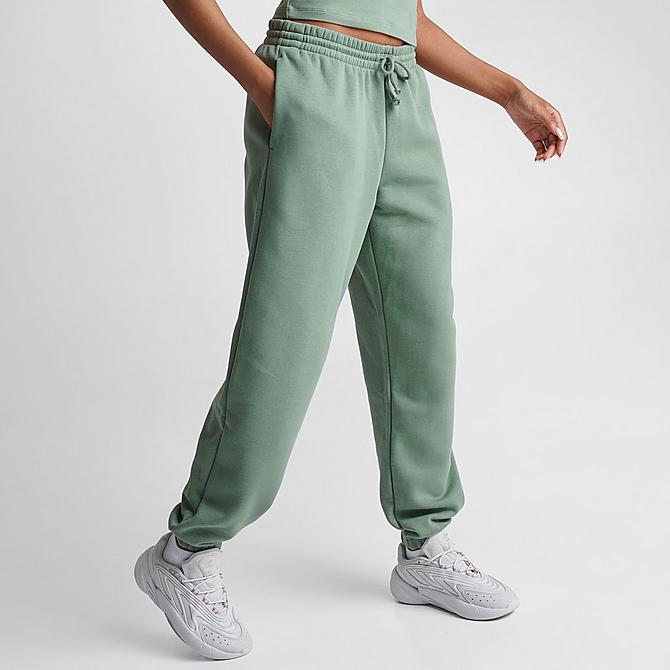 Back Left view of Women's adidas Originals Linear Jogger Pants in Silver Green Click to zoom