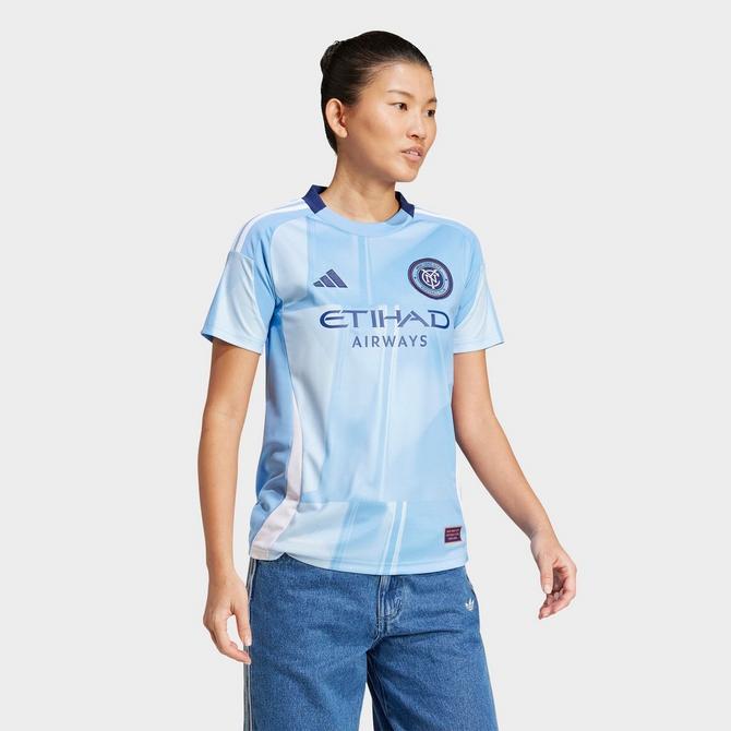 Back Left view of Women's adidas New York City FC 25/26 Home Jersey in Bahia Light Blue Click to zoom