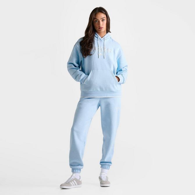 [angle] view of Women's adidas Originals Graphic Loose Hoodie in Clear Sky Melange Click to zoom