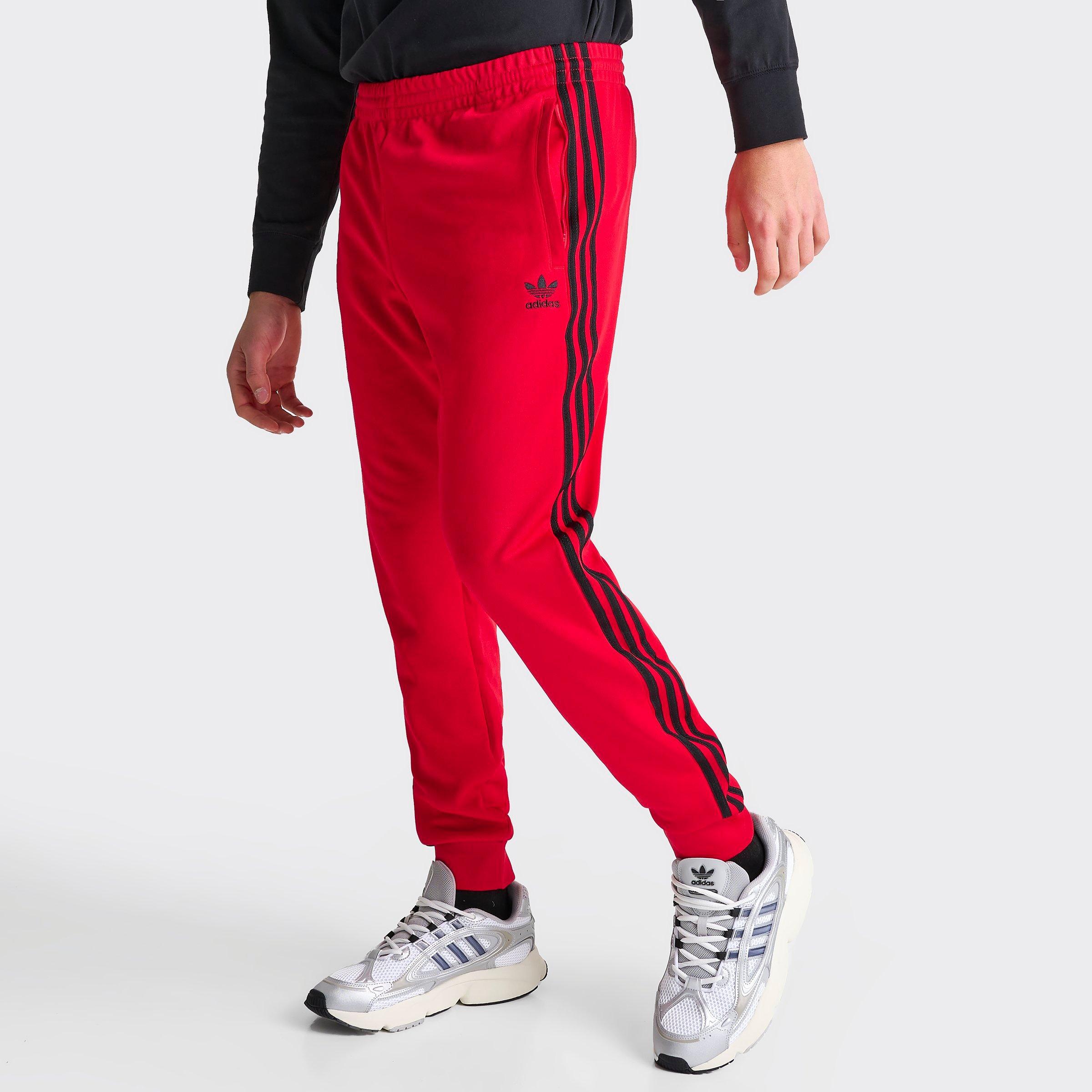 mens black and red adidas pants