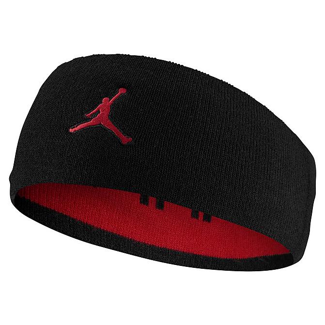Three Quarter view of Jordan Knit Reversible Headband in Black/Fire Red/Fire Red Click to zoom