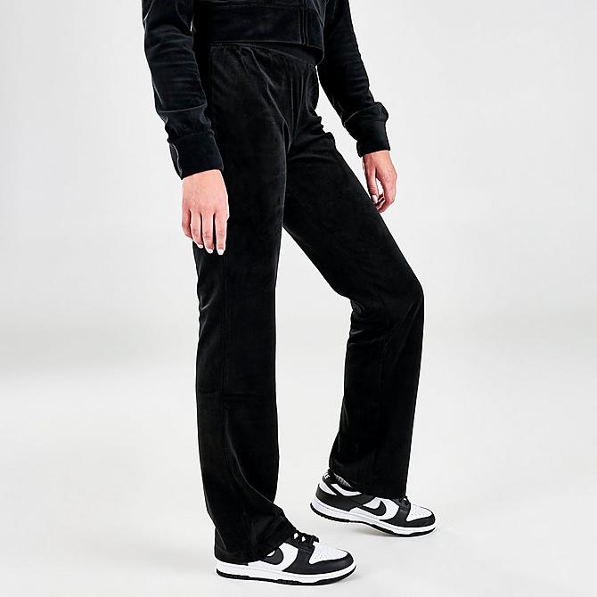 Back Left view of Women's Juicy Couture Velour Bling Track Pants in Black Liquorice Click to zoom