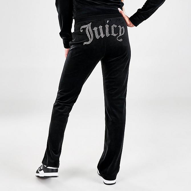 Back Right view of Women's Juicy Couture Velour Bling Track Pants in Black Liquorice Click to zoom