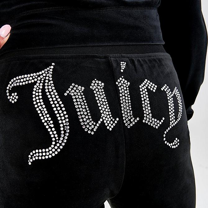 On Model 5 view of Women's Juicy Couture Velour Bling Track Pants in Black Liquorice Click to zoom