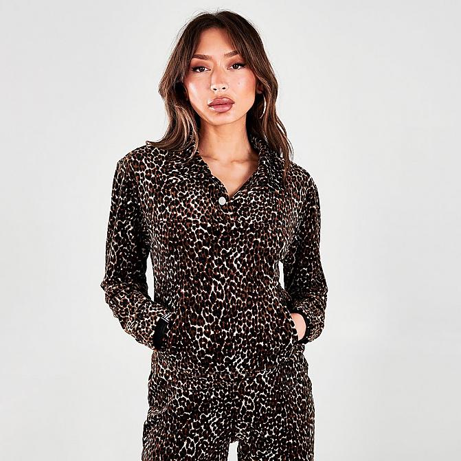 Front view of Women's Juicy Couture Half-Snap Pullover Top in Cheetah Click to zoom