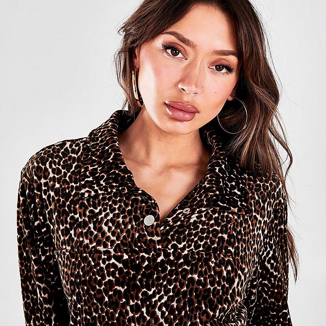 On Model 5 view of Women's Juicy Couture Half-Snap Pullover Top in Cheetah Click to zoom
