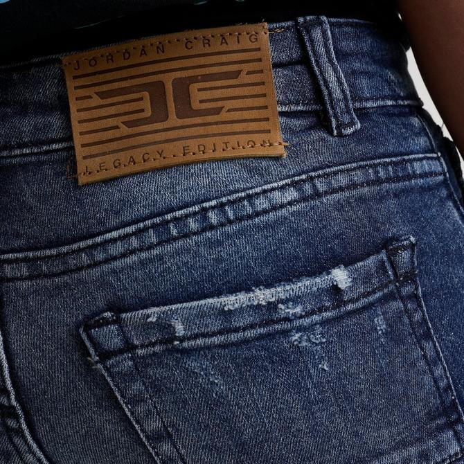 [angle] view of Kids' Jordan Craig Ripped Denim Shorts in Deep Blue Click to zoom
