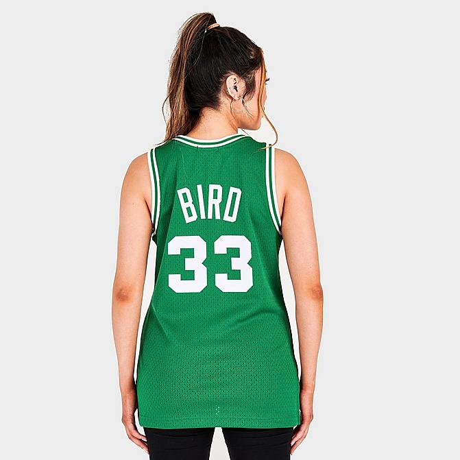 Front view of Women's Mitchell & Ness Boston Celtics NBA Larry Bird Hardwood Classics 1985-86 Swingman Jersey in Green Click to zoom