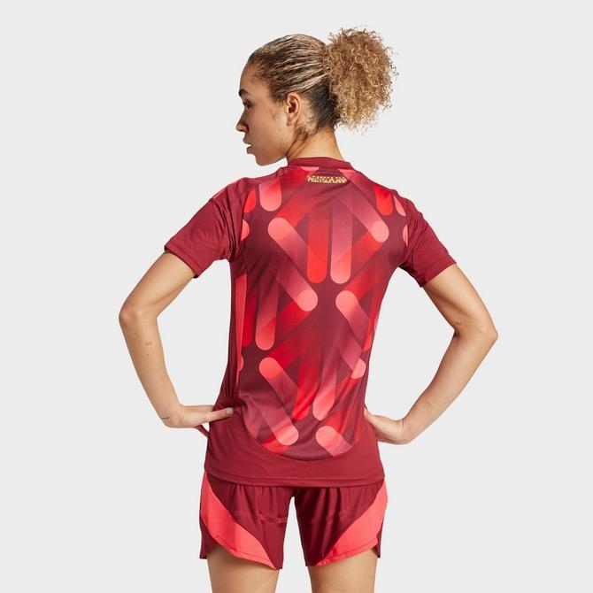 [angle] view of Women's adidas Germany 2025 Away Jersey in Team Collegiate Burgundy Click to zoom