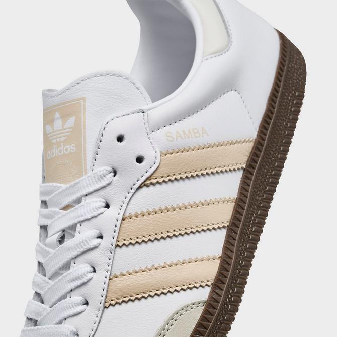 Front view of Women's adidas Originals Samba OG Casual Shoes in White/Sand Strata/Off White Click to zoom