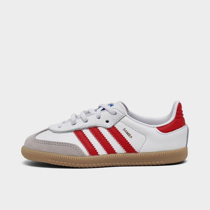 Adidas white shoes with red lines best sale