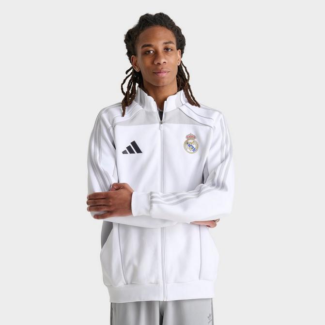 [angle] view of Men's adidas Real Madrid UBP Doubleknit Track Top in White/Solid Grey Click to zoom
