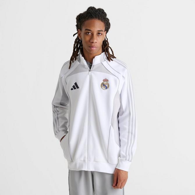 [angle] view of Men's adidas Real Madrid UBP Doubleknit Track Top in White/Solid Grey Click to zoom