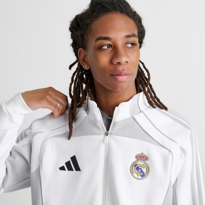 [angle] view of Men's adidas Real Madrid UBP Doubleknit Track Top in White/Solid Grey Click to zoom