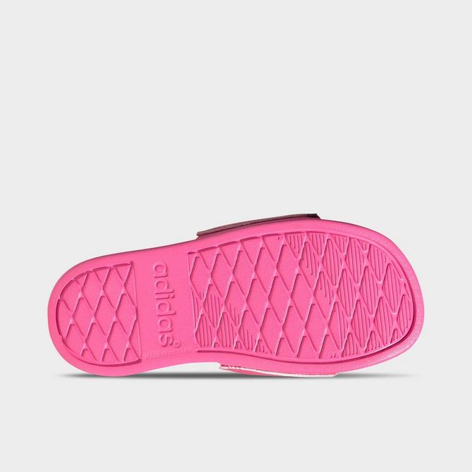 Bottom view of Kids' adidas adilette x Messi Comfort Slides in White/Black/Silver Metallic Click to zoom