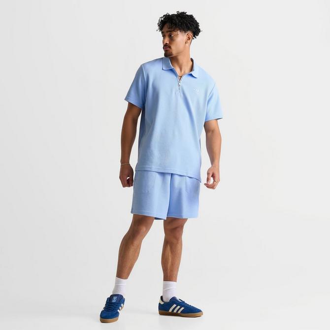 [angle] view of Men's adidas Originals Trefoil Essentials 7" Waffle Shorts in Clear Sky Click to zoom