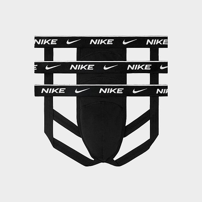Front view of Men's Nike Essential Cotton Stretch Jockstrap (3-Pack) in Black Click to zoom