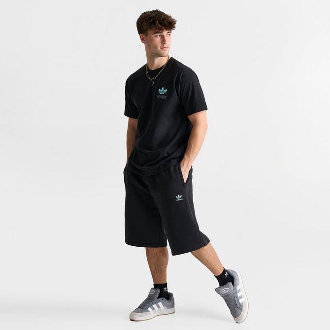 [angle] view of Men's adidas Originals 10" French Terry Shorts in Black/Ice Blue Click to zoom